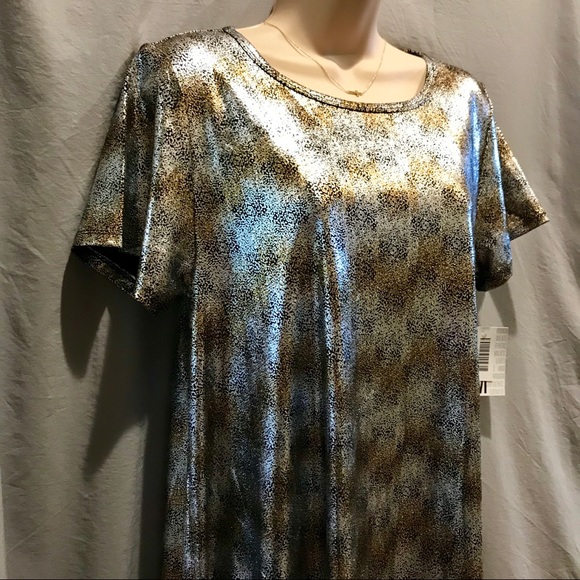 LULAROE Carly Elegant Gold Shiny Dress Medium - Picture 3 of 6